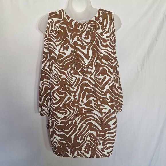 Ellen Tracy Womens Top Cold Shoulder Linen Animal Print Coastal Boho Chic Small - Picture 11 of 14